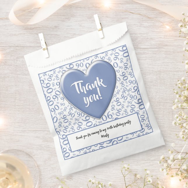 Thank You 90th Random Number Pattern Blue/White Favour Bag (Clipped)