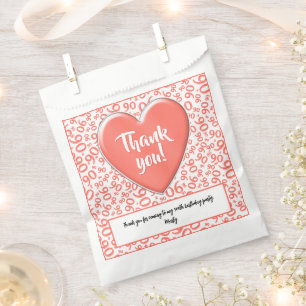 Thank You 90th Random Number Pattern Coral/White Favour Bag