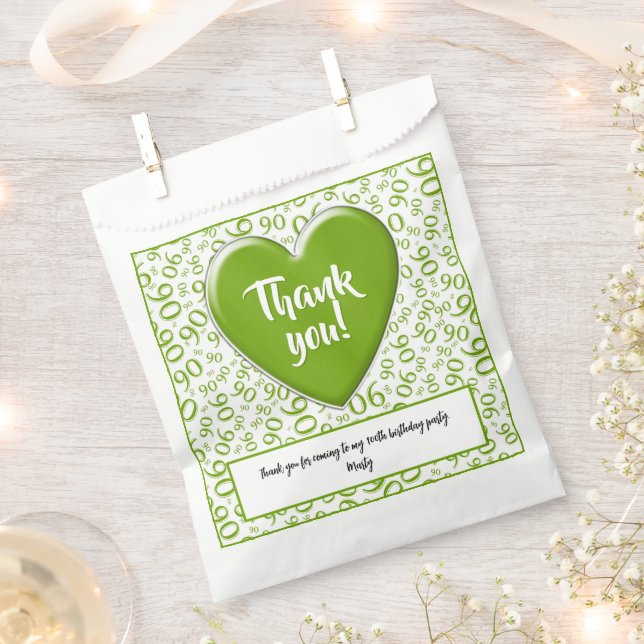 Thank You 90th Random Number Pattern Green/White Favour Bag (Clipped)