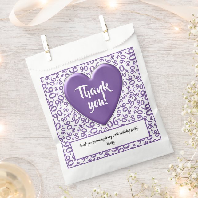 Thank You 90th Random Number Pattern Purple/White Favour Bag (Clipped)