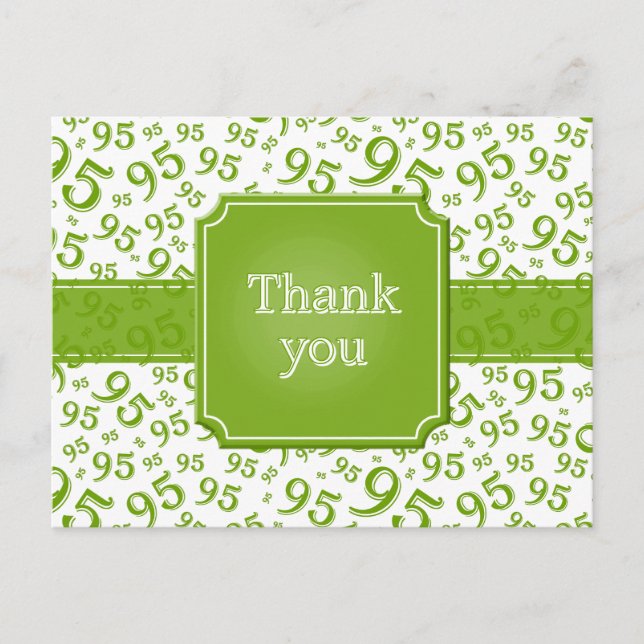 Thank You 95 Number Pattern Green/White Postcard (Front)