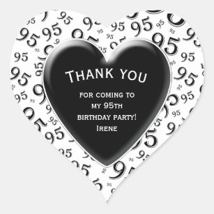 Thank You 95th Birthday Black/White Number Pattern Heart Sticker