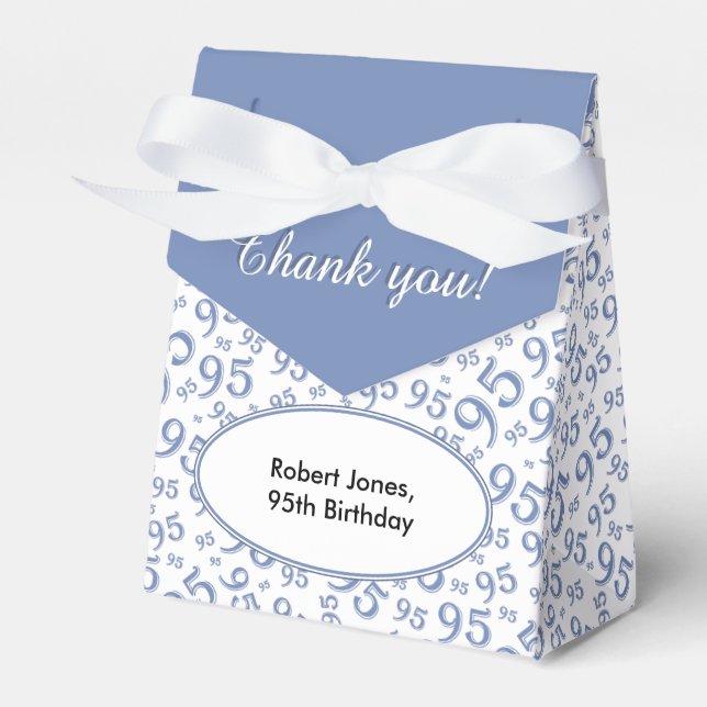 Thank You 95th Birthday Blue/White Number Pattern Favour Box (Front Side)