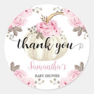 Thank you A Little Pumpkin Pink Floral Classic Round Sticker