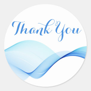 Thank You Abstract Ocean Wave Blue And Turquoise Classic Round Sticker