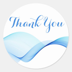 Thank You Abstract Ocean Wave Blue And Turquoise Classic Round Sticker