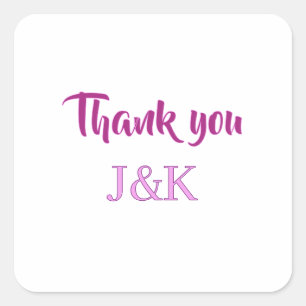 Thank you add couple name initial letter PURPLE PI Square Sticker