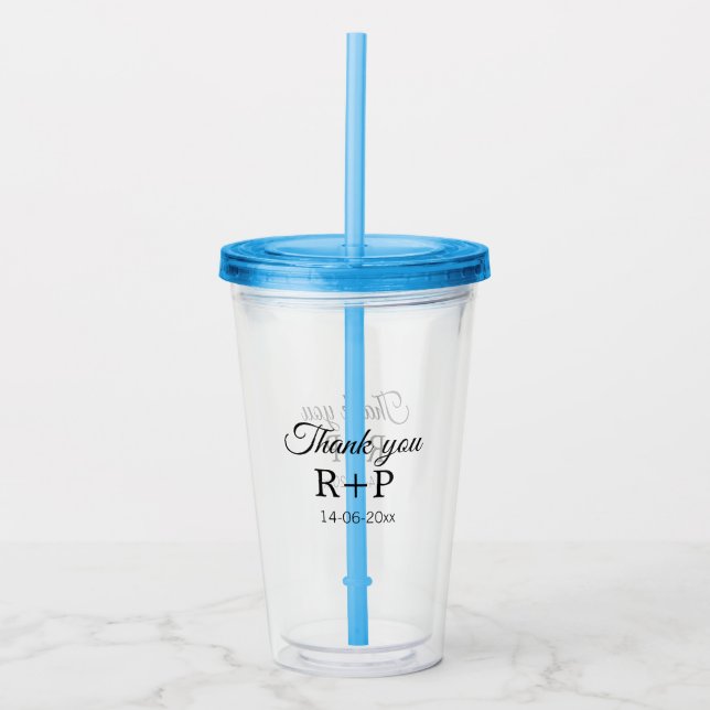 Thank you add couple name initial letter text date acrylic tumbler (Front)