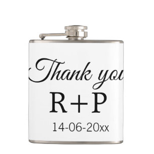 Thank you add couple name initial letter text date hip flask