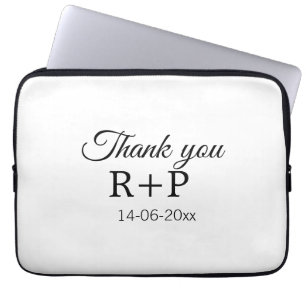 Thank you add couple name initial letter text date laptop sleeve