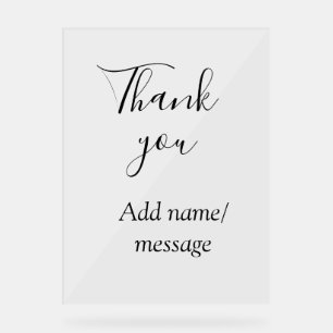 Thank you add name message simple stylish calligra acrylic sign