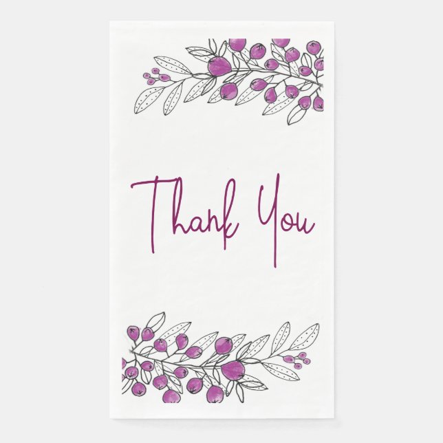 Thank You All Occasion Purple Berries Leaves Napkin (Front)
