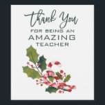 Thank You Amazing Teacher For Christmas Wine Label<br><div class="desc">This beautiful Christmas wine label is to say a big thank you to a very special teacher. This could be for a school teacher who gave your child some much needed extra help or encouragement, or it could be for a very patient language teacher. This is a beautiful and thoughtful...</div>