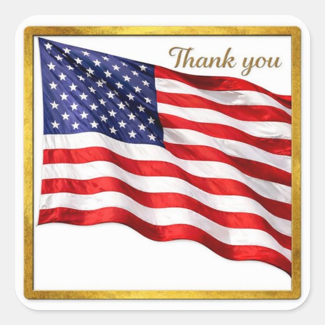 Thank You American Flag Square Envelope Seal (Front)