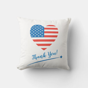 Thank You - American USA Flag Heart Fireworks Cushion