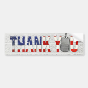 thank you and military dog tags on brick bumper sticker