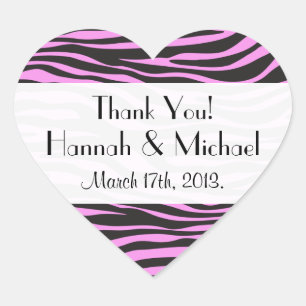 Thank You - Animal Print, Zebra Stripes - Pink Heart Sticker