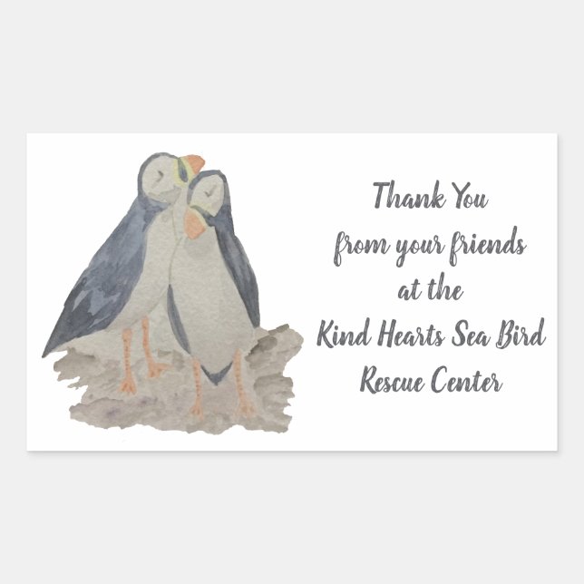 Thank You Animal Rescue Cute Puffins Rectangular Sticker (Front)