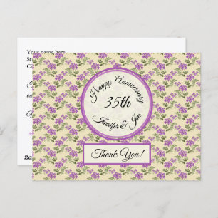 Thank You - Anniversary Violets on Pale Yellow Postcard