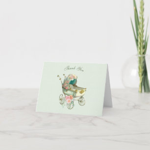 Thank You Antique Carriage Green Gingham Roses