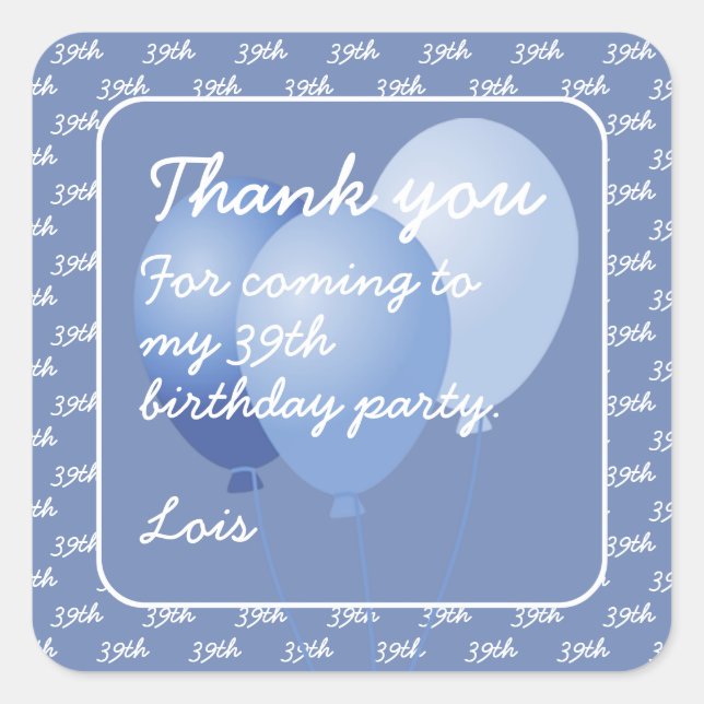 Thank You - Any Age Number Pattern Blue/White Square Sticker (Front)