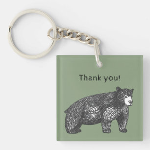 Thank You Appreciation Artistic Black Bear Key Ring