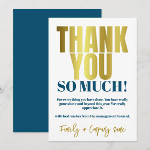 Thank You Appreciation Gold Blue Thanks Card