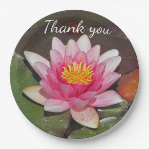 Thank You Appreciation Meal Pink Water Lily Paper Plate