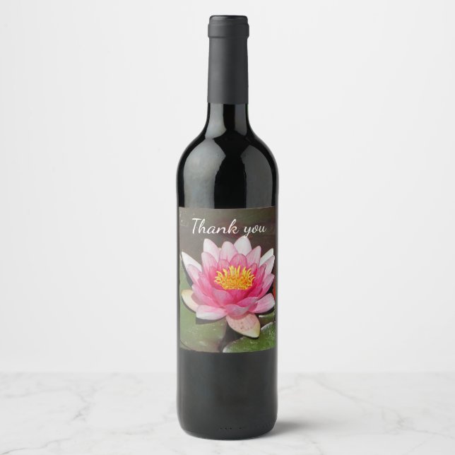 Thank You Appreciation Water Lily Floral Photo Wine Label (Front)