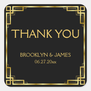 Thank You Art Deco Black And Gold Wedding Stickers