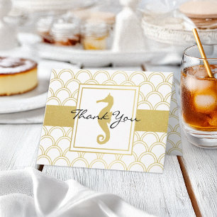 Thank You Art Deco Wave Gold Glitter Seahorse Card