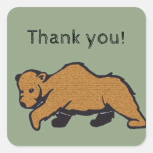 Thank You Artistic grizzly Brown Bear Square Sticker