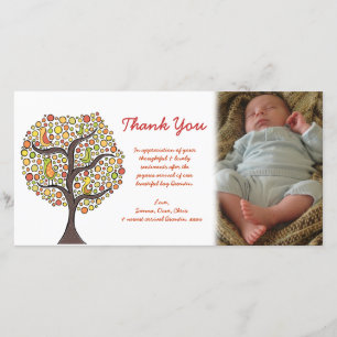 Thank You Autumn Bird Tree New Baby Gift Photocard