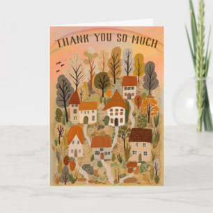 THANK YOU Autumn Cute Country Village Illustration Card