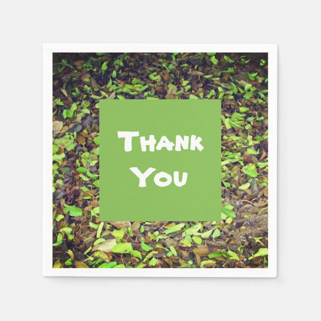 Thank You Autumn Leaves Green Brown Appreciation Napkin (Front)