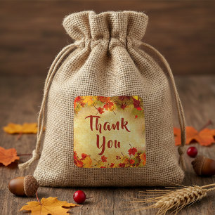 Thank You Autumn Leaves on Old Paper Background Square Sticker