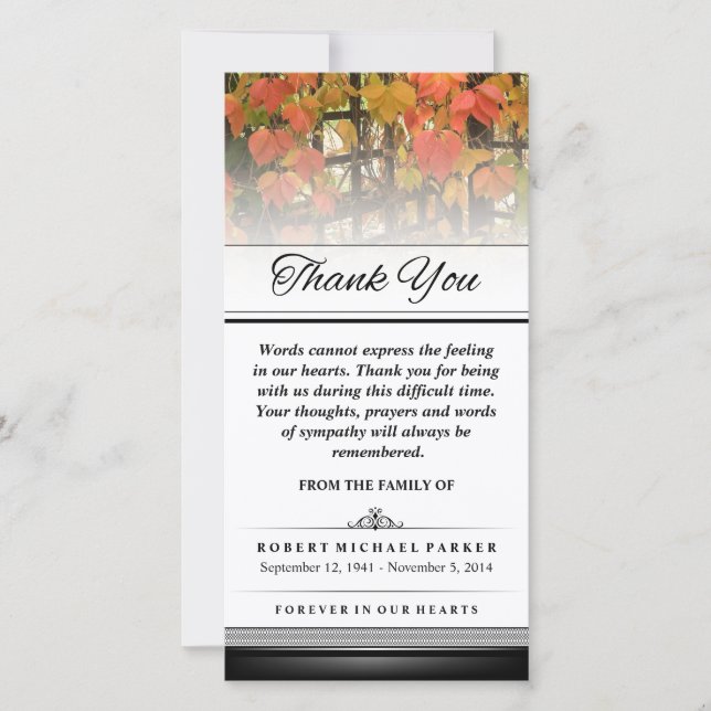 Thank You Autumn Leaves Words Cannot Express Card (Front)