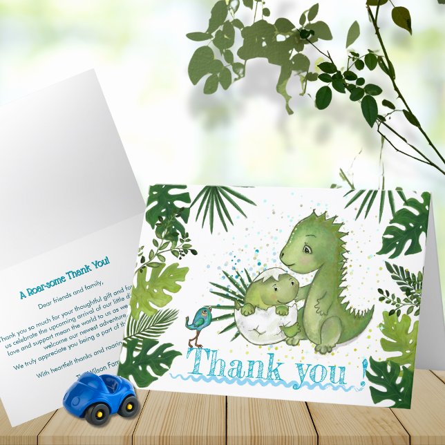 Thank You Baby Boy Dino Card - Tropical Greenery (Thank You Baby Boy Dino Card - Tropical Greenery)