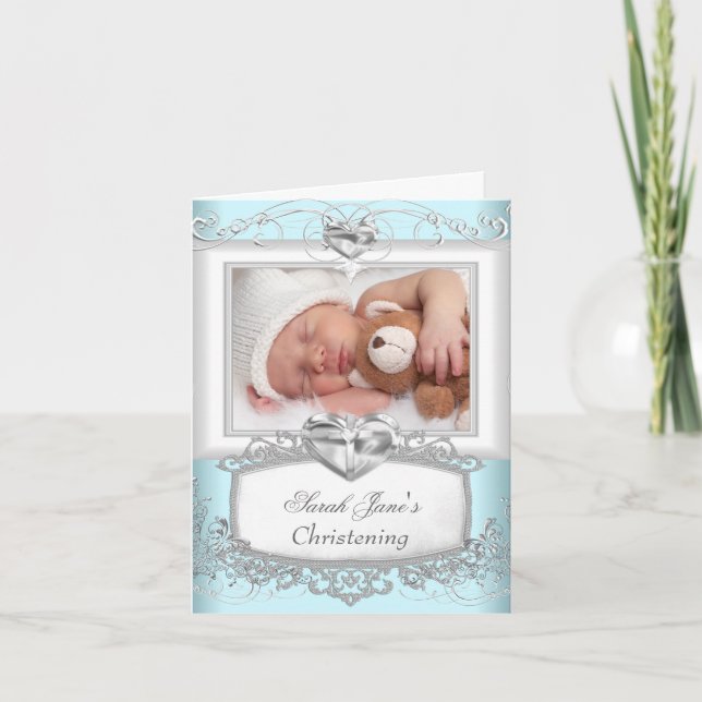 Thank You Baby Boy Girl Blue Christening Baptism Card (Front)