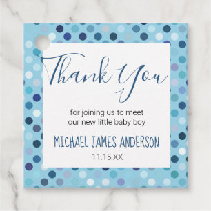 Thank You Baby Boy Shower Blue Polka Dots Favour Tags