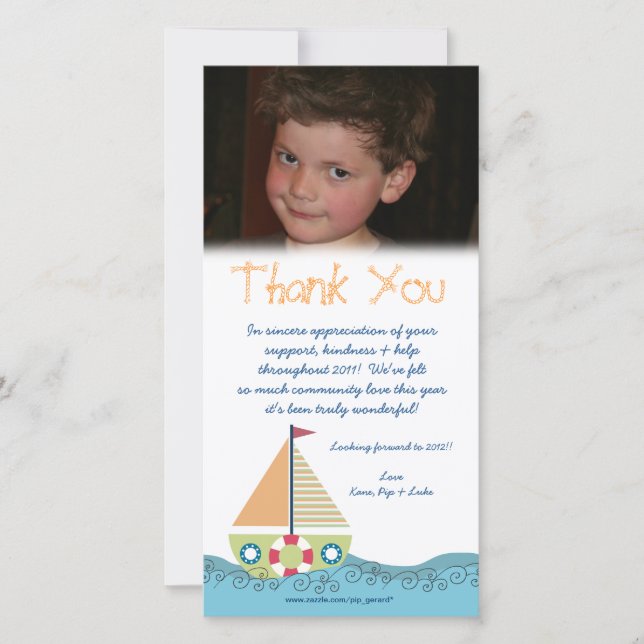 Thank You Baby Boy's 1st Birthday Party Photocard (Front)