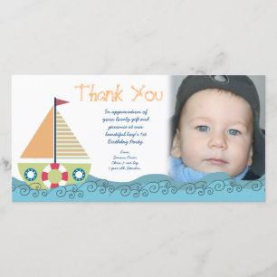 Thank You Baby Boy's 1st Birthday Party Photocard Card