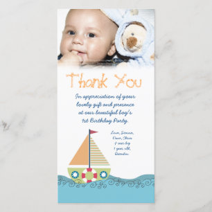 Thank You Baby Boy's 1st Birthday Party Photocard Card