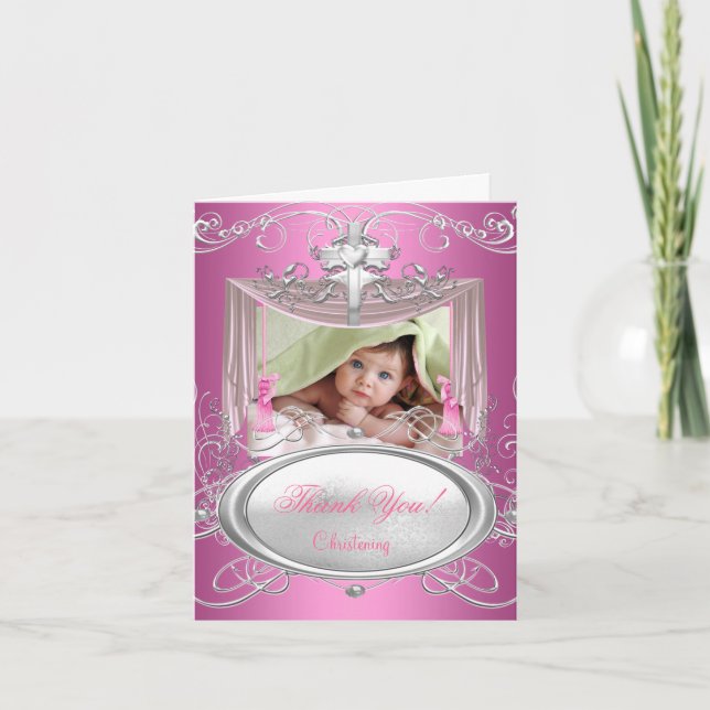 Thank You Baby Christening Baptism Girl Pink Card (Front)