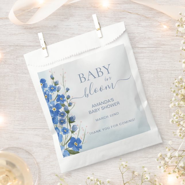 Thank You Baby in Bloom Boy Blue Floral Shower  Favour Bag (Clipped)