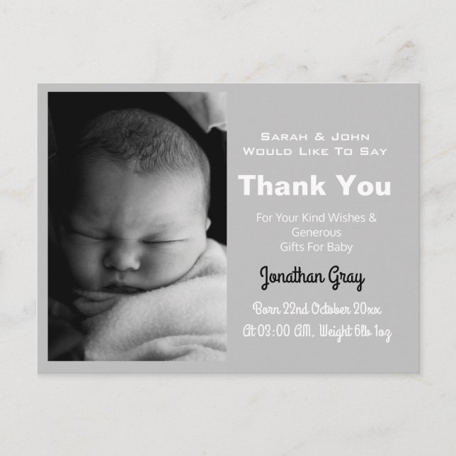 Thank You Baby Photo Birth Announcement Postcard (Front)