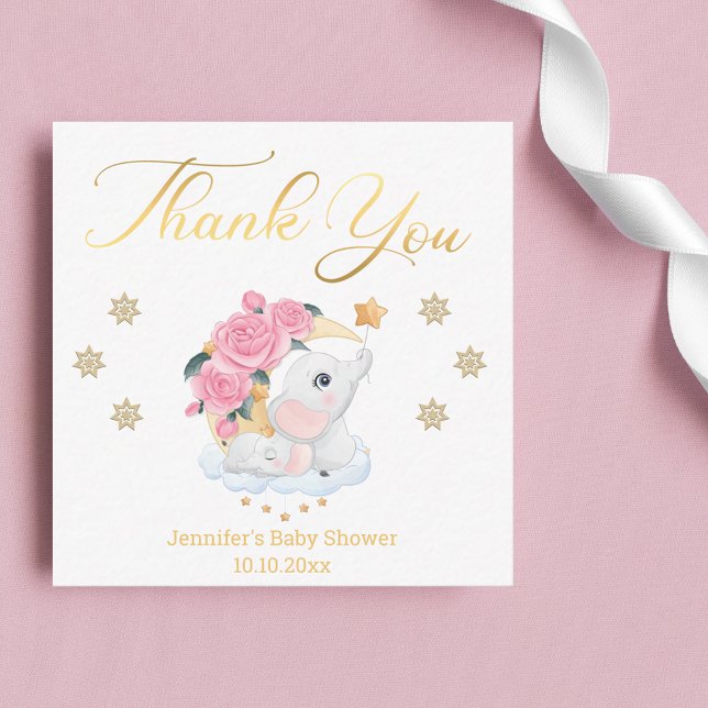 thank you,baby shower cute elephant gold  card (Creator Uploaded)