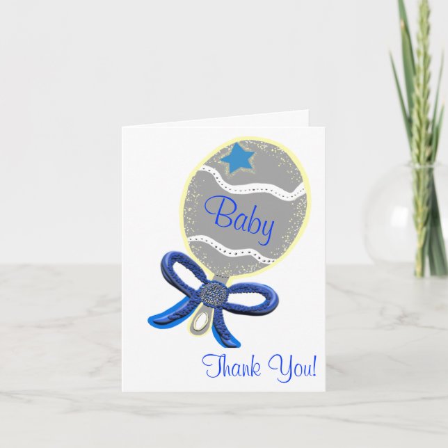 Thank You Baby Shower Elegant Blue Rattle Card (Front)