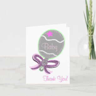 Thank You Baby Shower Elegant Pink Rattle Card