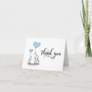 THANK YOU Baby Shower Elephant BOY Blue   BLANK Card